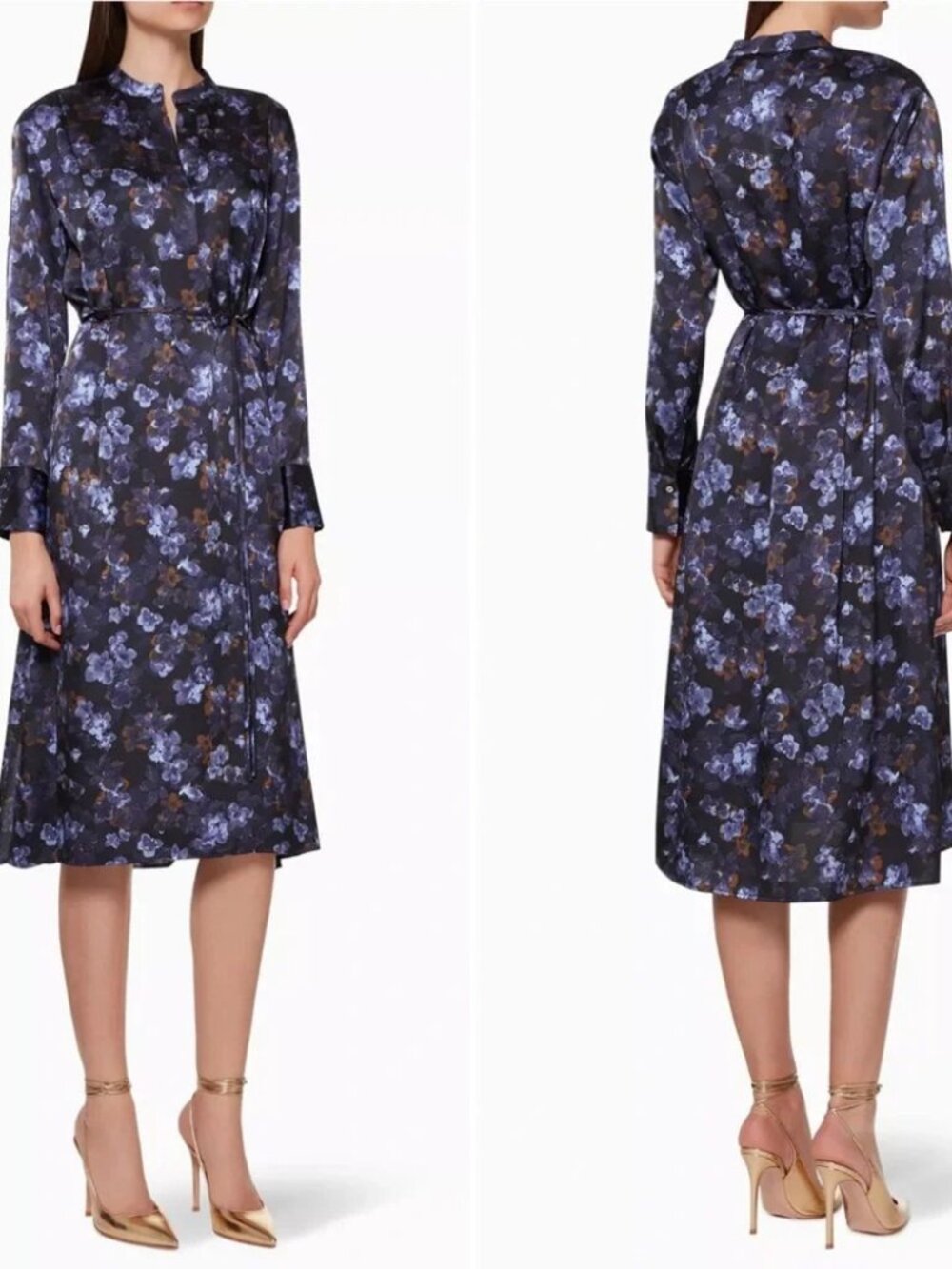 Vince Plumeria Blooms Hammered Satin Midi Dress - Sz M